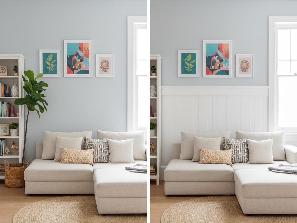 Before and after wainscoting transformation in Sorrento